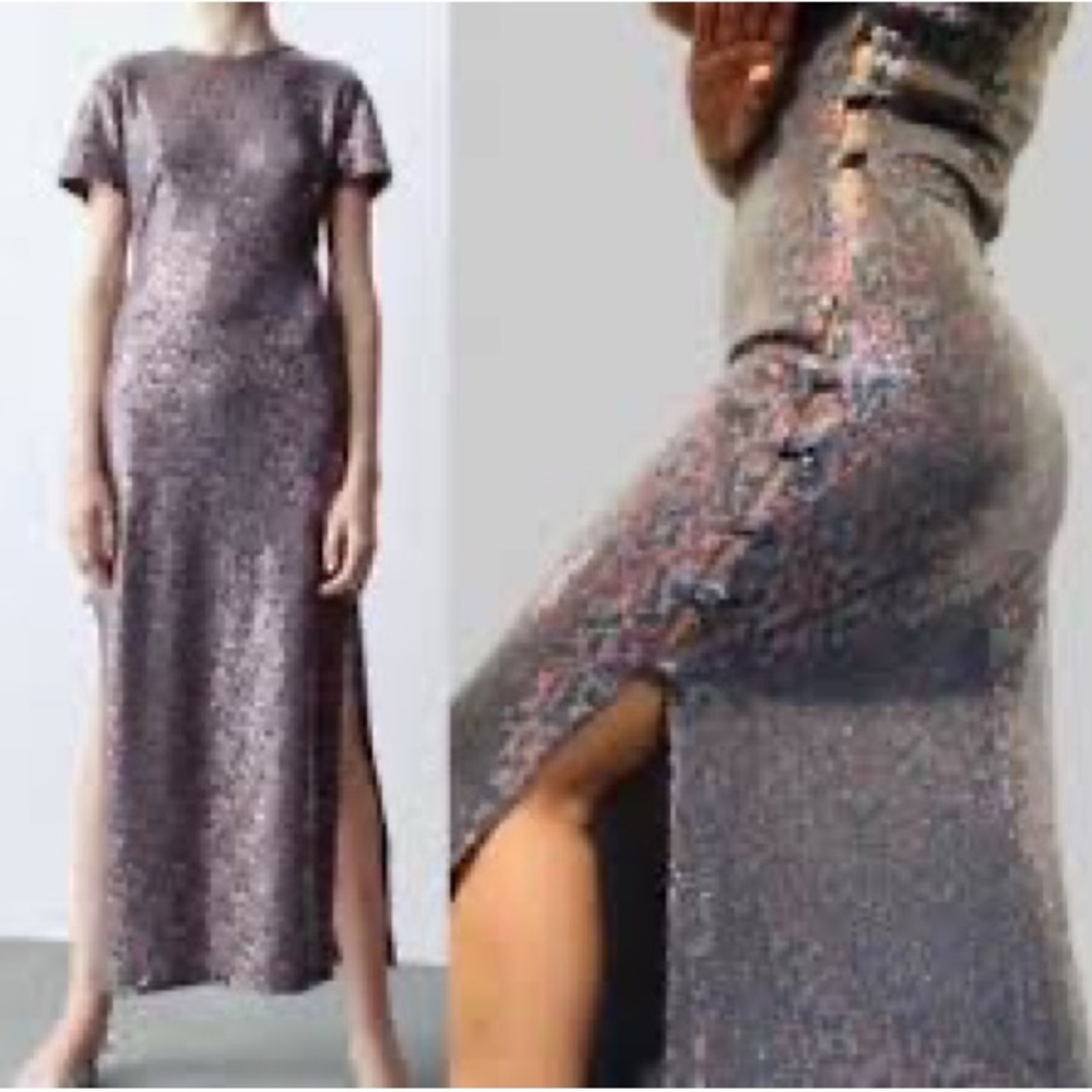Zara dress side cutout sequin size extra small XS